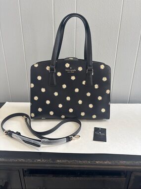 kate spade Black Daisy Print Satchel with Yellow Centers
